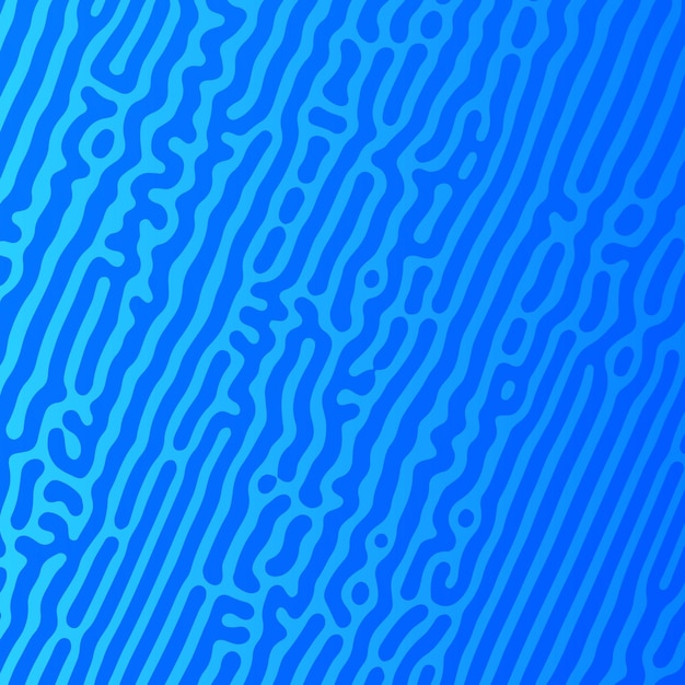 Niebieskie tło gradientowe reakcji Turinga. Abstrakcyjny wzór dyfuzji o chaotycznych kształtach. Ilustracja wektorowa.
