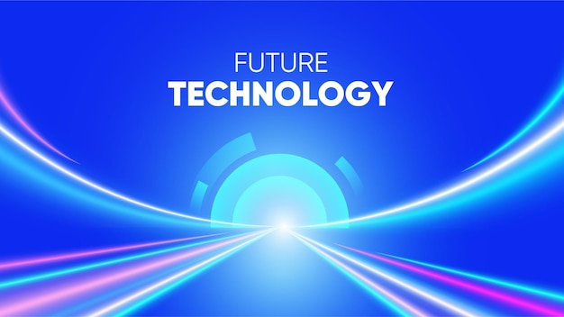 Niebieskie tło technologii z futurystyczną linią światła prędkości