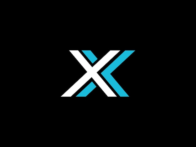 Niebiesko-białe logo z literą x na czarnym tle