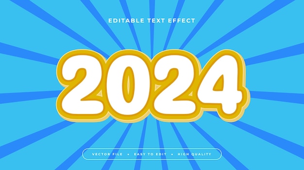Niebiesko-żółty 2024 3d edytowalny efekt tekstu styl czcionki