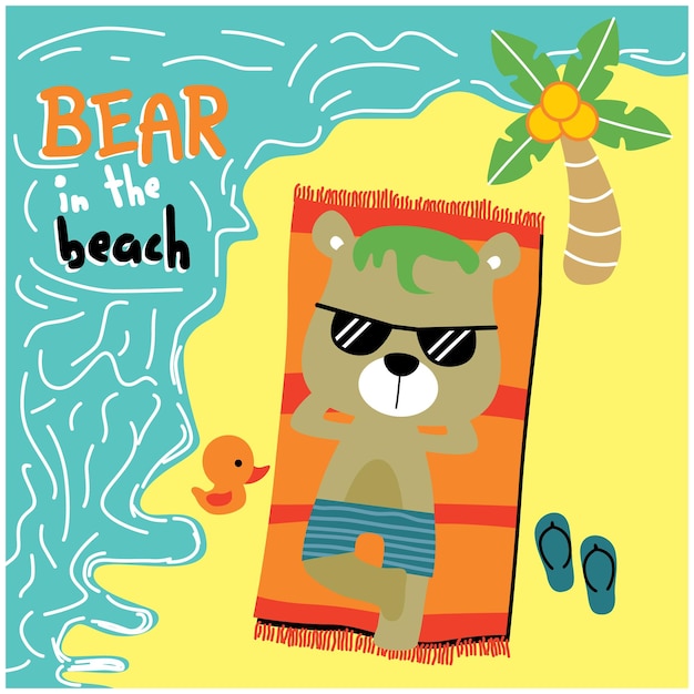 Niedźwiedź Na Plaży Zabawna Kreskówka Zwierzęca