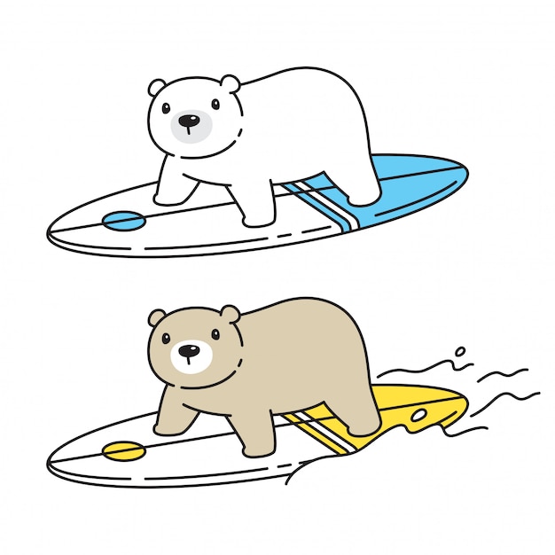 niedźwiedź polarny deska surfingowa kreskówka zwierząt ilustracja