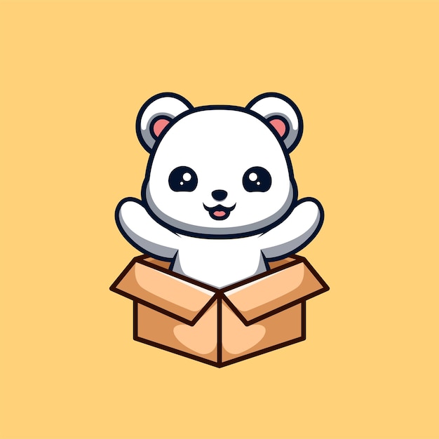Niedźwiedź Polarny Siedzi Z Pudełka Logo Słodkie Kreatywne Kawaii Kreskówka Maskotka
