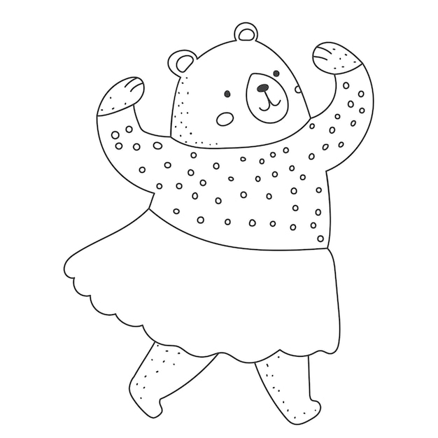 Niedźwiedź taniec charakter kolorowanka dla dzieci na białym tle wektor