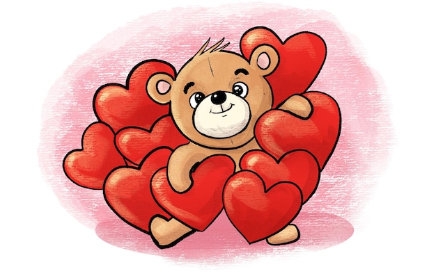 Plik wektorowy niedźwiedź z bukietem serc słodki miś z sercami love bear cute bear ilustracje