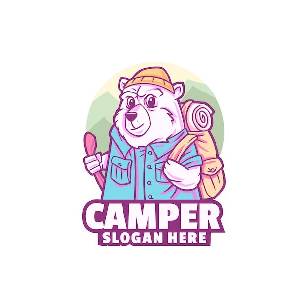 Niedźwiedź Zabawne Logo Camper Na Białym Tle