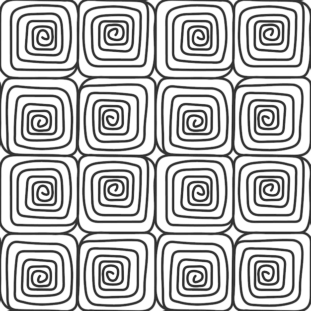 Niekończący się wzór płytki z kwadratów Liniowy geometryczny ornament mozaiki Doodle czarno-białe tło
