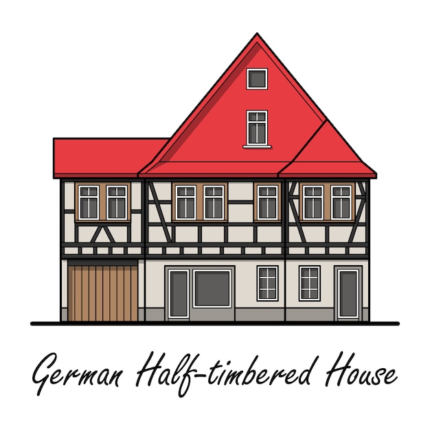 Niemiecki Dom Z Muru Pruskiego Z Czerwonym Dachem Na Białym Tle
