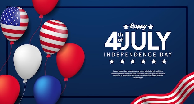 Niepodległość usa z latającą helem balonem amerykańską flagą. 4 lipca