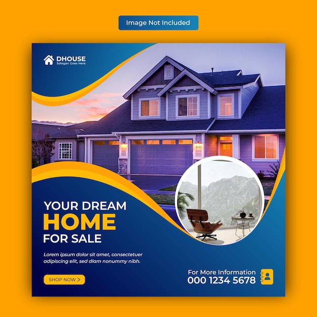 Plik wektorowy nieruchomość dom na sprzedaż w mediach społecznościowych post na instagramie lub kwadratowy szablon reklamowy banera internetowego