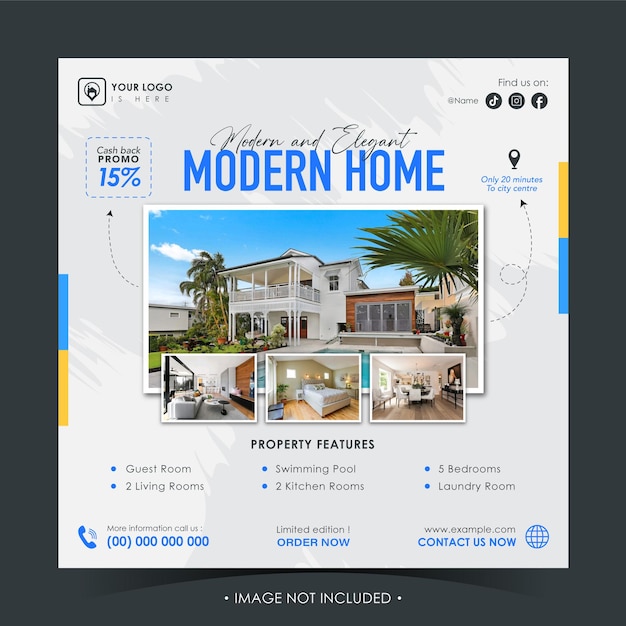 Plik wektorowy nieruchomości domu nieruchomości instagram post lub kwadratowy szablon banera internetowego