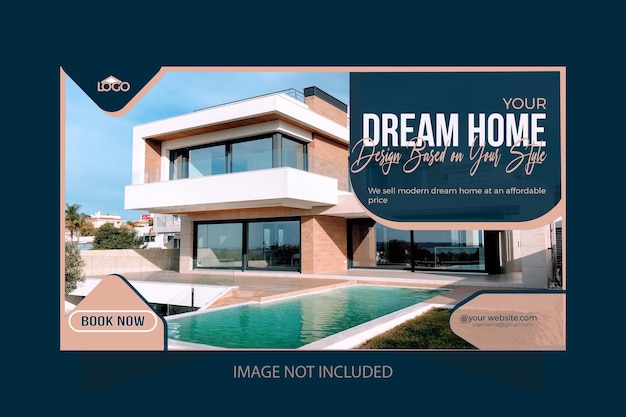 Nieruchomości Idealny dom na sprzedaż szablon banera internetowego