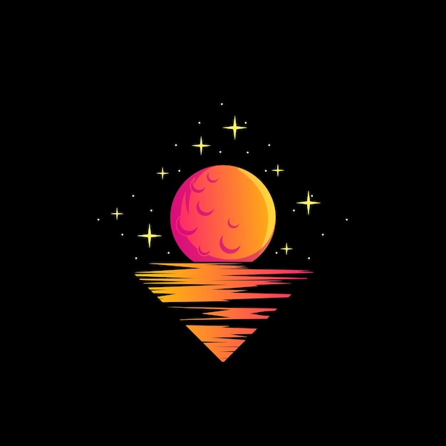 Niesamowita Full Moon Beach Premium Logo Vector