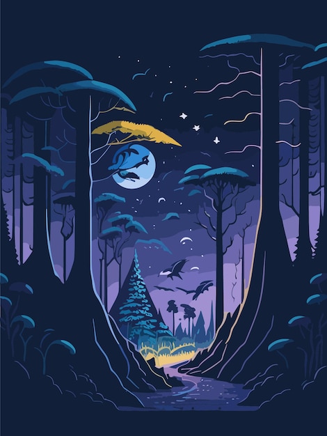 Plik wektorowy niesamowity nocny widok natury artystycznej tapety ilustracja grafika