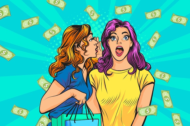 Niespodzianka Kobieta Biznesu, Która Odniosła Sukces Dzięki Falling Money, Powiedz Wow Omg Pop-art W Stylu Retro Komiks