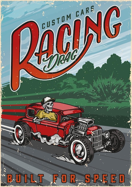 Niestandardowe Samochody Wyścigowe Vintage Kolorowy Plakat