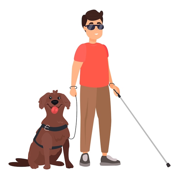 Plik wektorowy niewidomy człowiek z przewodnikiem psa płaska ikona kolorowy element wektora z niepełnosprawnej kolekcji kreatywnych niewidomych