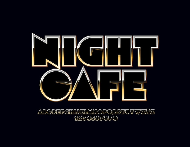 Night Cafe Nowoczesny Zestaw Liter I Cyfr Złotego Alfabetu. Streszczenie Metaliczne Czcionki
