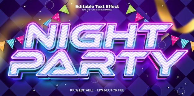 Plik wektorowy night party edytowalny efekt tekstowy w nowoczesnym stylu trendów