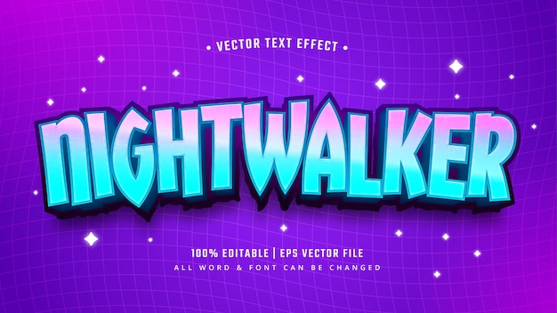Nightwalker Retro Pop 3d efekt stylu tekstu. Edytowalny styl tekstu programu Illustrator.