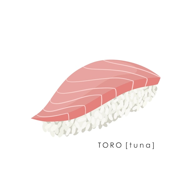 Nigiri sushi z tuńczyka na białym tle. Toro nigiri. Tradycyjne japońskie jedzenie. Klipart wektor.