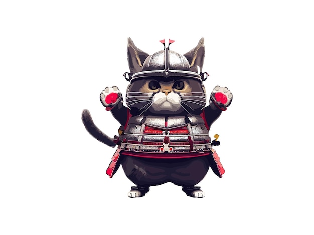 Ninja Cat With Katana Sword Samurai Cat Ilustracja Wektorowa