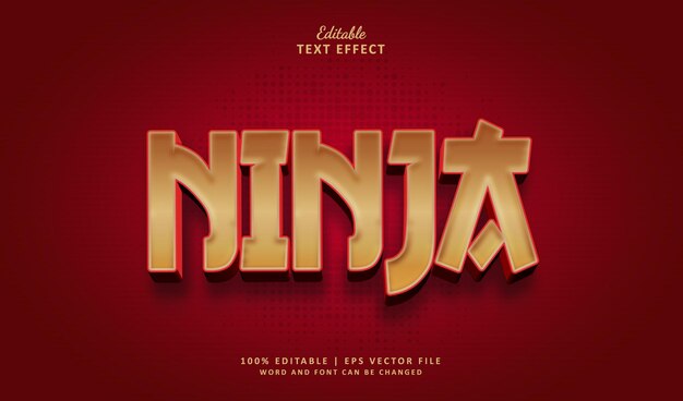 Ninja Editable Text Effect Style 3D Złoty azjatycki motyw