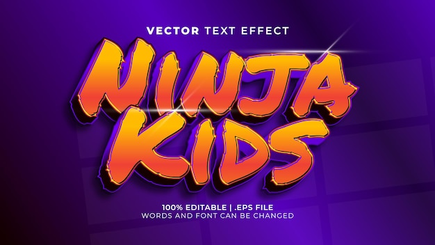 Ninja Kids Japonia Edytowalny Szablon Stylu Efektu Tekstowego 3d