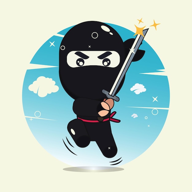 Ninja Kreskówka ładny Projekt Ilustracji Wektorowych