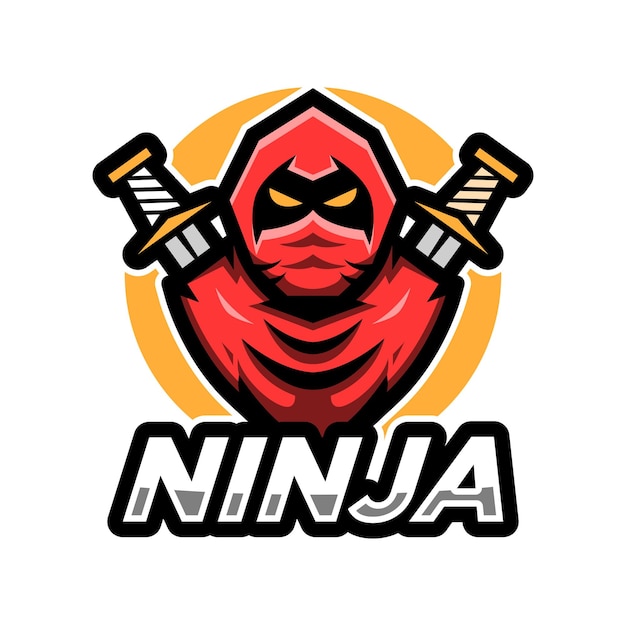 Ninja Logo Maskotka Z Mieczem Na Białym Tle Ninja Esport Logo