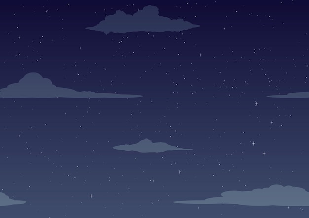 Noc gwiaździste niebo ciemnoniebieskie tło z gwiazdami i chmurami Ilustracja wektorowa