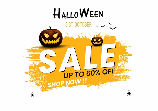 Noc Halloween tło z pełni księżyca na żółtym tle, dynie Halloween i drzewa z ba