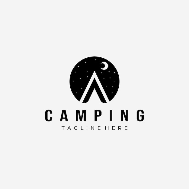 Noc Namiot Camping Logo Wektor Wzór Vintage Ilustracja Ikona