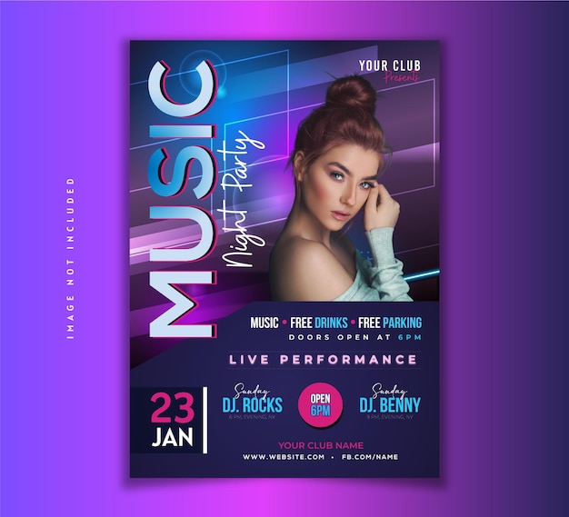 Nocna impreza Muzyka Gradient Oświetlenie Kolorowy projekt szablonu plakatu dla mediów społecznościowych dla klubu
