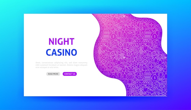 Nocna Strona Docelowa Kasyna. Ilustracja Wektorowa Gamble Baner Internetowy.