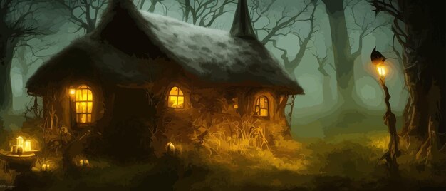 Nocne Księżycowe światło Fantastyczny Przerażający Dom W Ciemnym Przerażający Wiatr Ciemna Scena Fantasy Krajobraz Z
