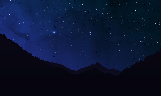 Nocne niebo tło z gwiazdami i górami