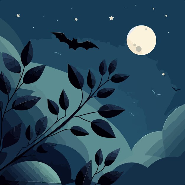 Nocny Krajobraz Sawanny Tapeta Z Lasem Księżyca Drzewo Przerażająca Ilustracja Wektorowa