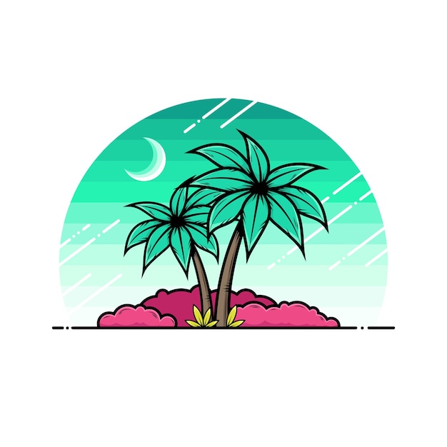 Nocny las deszczowy kreskówka clipart z palmami