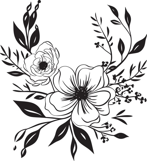 Plik wektorowy noir floral reverie ręcznie wykonane czarne ikony logo elegant inked petal odyssey ręcznie narysowane noir logo