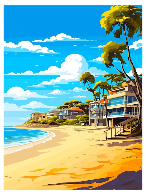 Plik wektorowy noosa main beach australia vintage travel poster souvenir postcard portret malowanie ilustracja