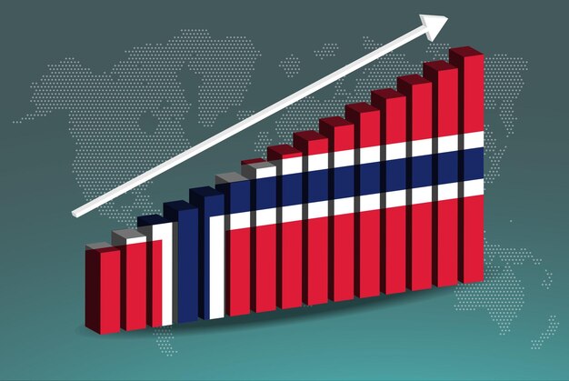 Norwegia 3D wykres słupkowy wektor strzałka w górę rosnąca na koncepcji statystyki kraju danych