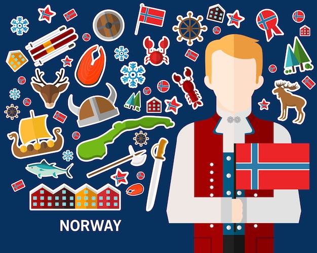 Plik wektorowy norwegia koncepcji tła. płaskie ikony