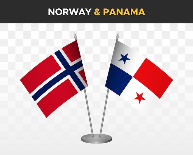 Norwegia Vs Panama Flagi Na Biurko Makieta Na Białym Tle Ilustracja Wektorowa 3d Norweska Flaga Stołowa