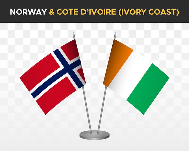Norwegia Vs Wybrzeże Kości Słoniowej Wybrzeże Kości Słoniowej Flagi Biurko Makieta Na Białym Tle 3d Ilustracja Wektorowa Flaga Stołu