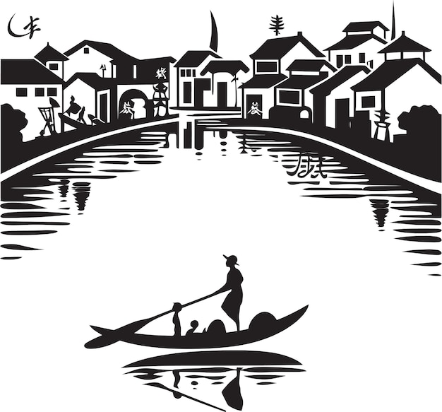 Plik wektorowy nostalgiczny widok na nabrzeże czarna emblematyczna ikona vintage riverbank mark retro wektorowa ikona
