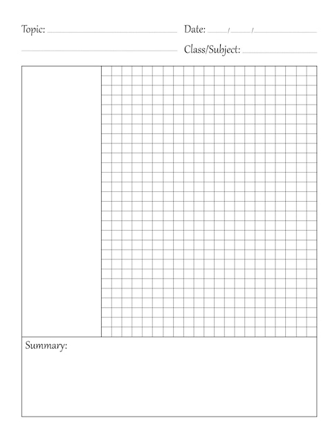 Plik wektorowy notatnik cornell notes rękopis rozmiar 8,5 x 11 cali