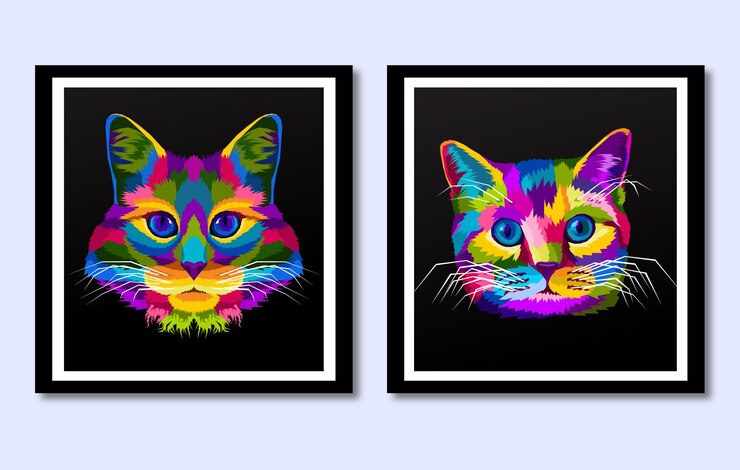 Wektor nowa kolekcja kolorowa ikona głowy kota w stylu pop-art w ramce