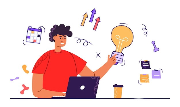 Nowa scena pomysłów Znajdowanie pomysłów koncepcja trendu biznesowego myślenie projektowe metafory możliwości biznesowych Scena ilustracji wektorowych