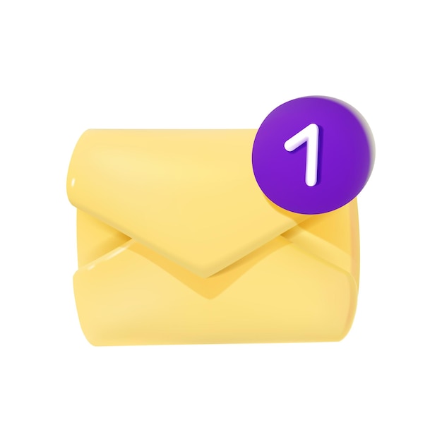 Nowe 3D powiadomienie e-mail z ikoną pojedynczej nieprzeczytanej wiadomości